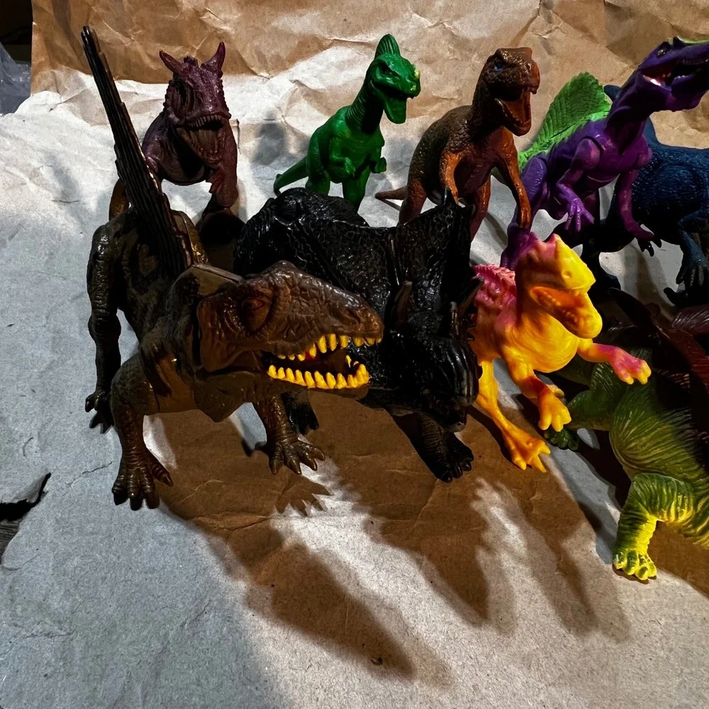 12pc Dinosaur Figure Lot Multicolor T-Rex Stegosaurus Toy Set